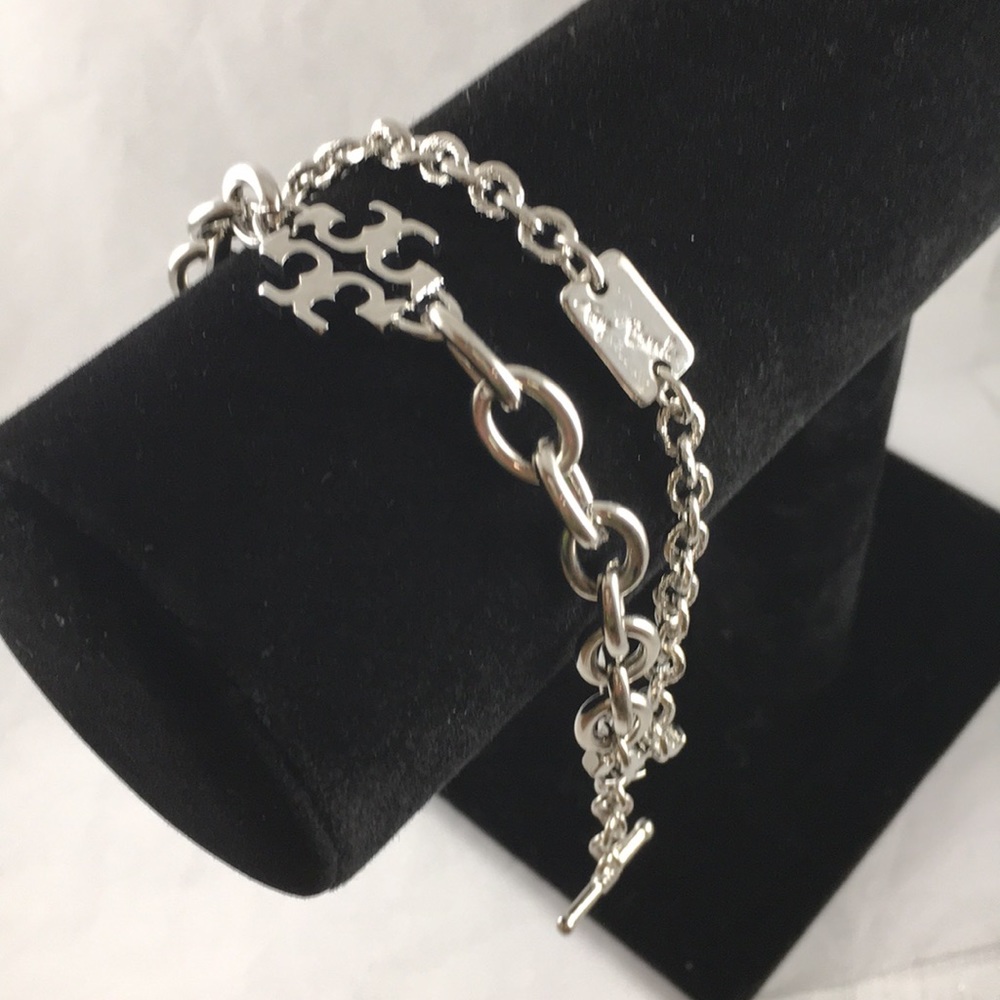 Tory Burch Silver Double Strand Toggle Bracelet